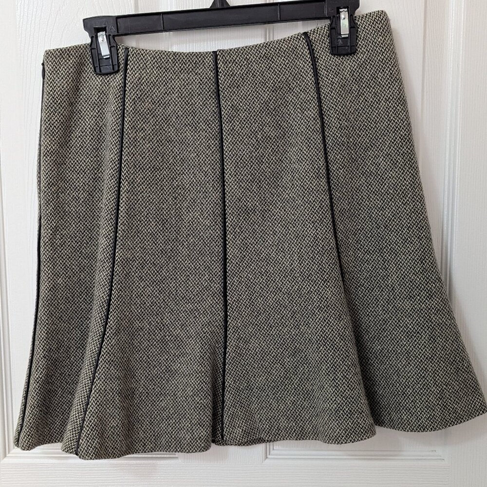 Ralph Lauren 4P flared skirt, wool blend, herringbone, brown/gray tones